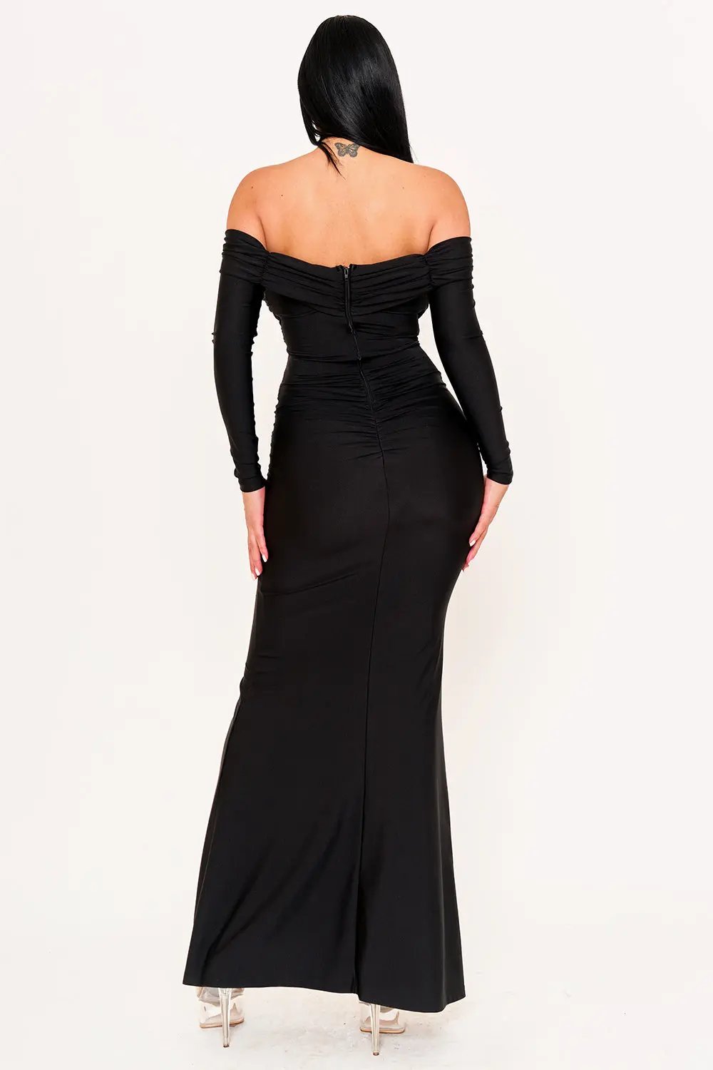 Pleated Satin Maxi Dress - Mermaid Evening Gown With Zipper Back Closure BOUTINIE