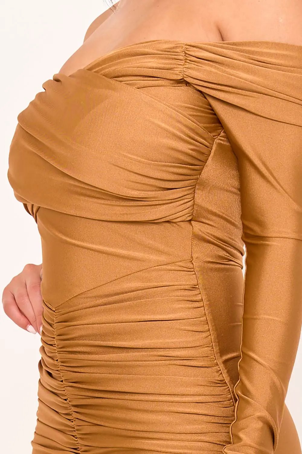 Pleated Satin Maxi Dress - Mermaid Evening Gown With Zipper Back Closure BOUTINIE