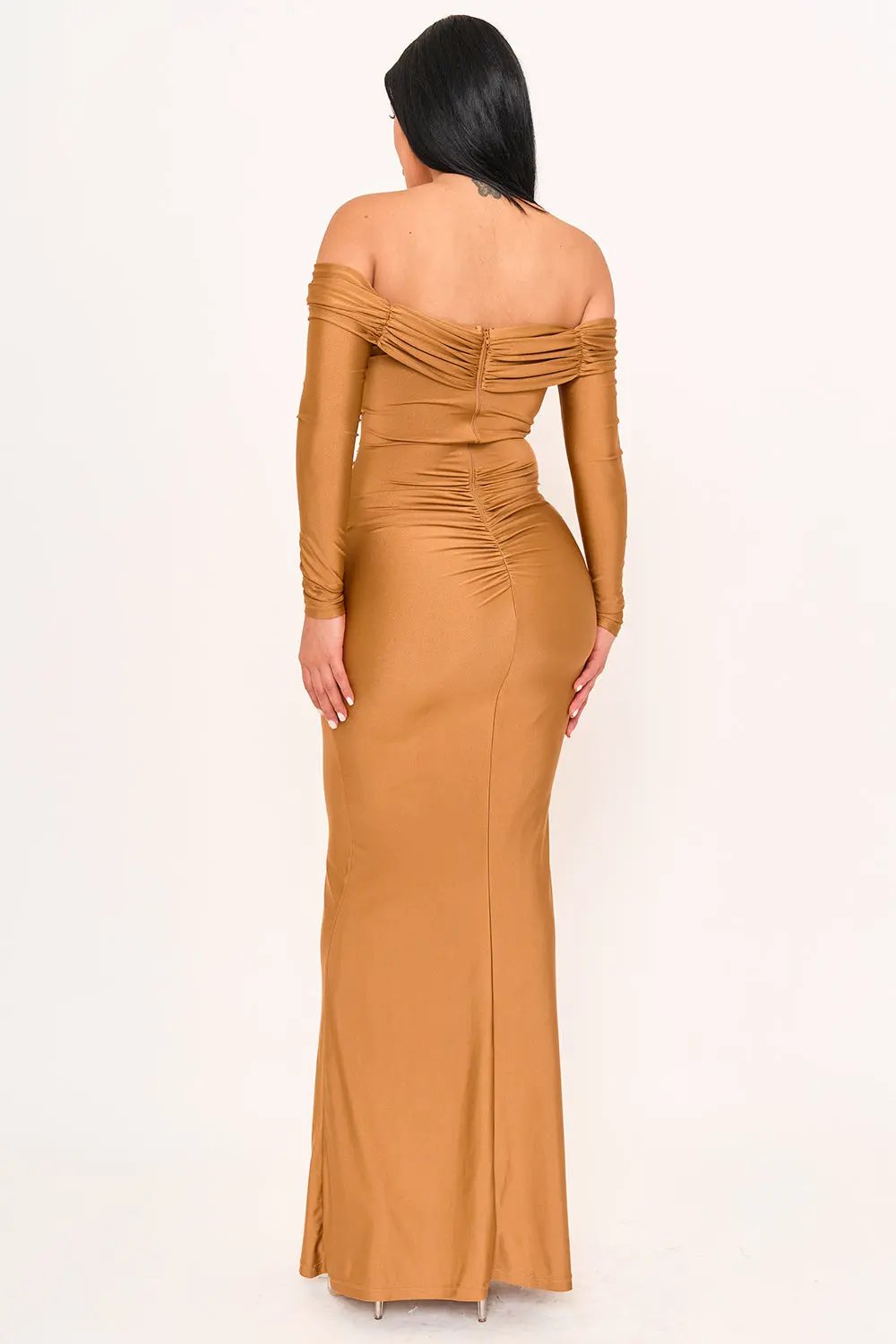 Pleated Satin Maxi Dress - Mermaid Evening Gown With Zipper Back Closure BOUTINIE