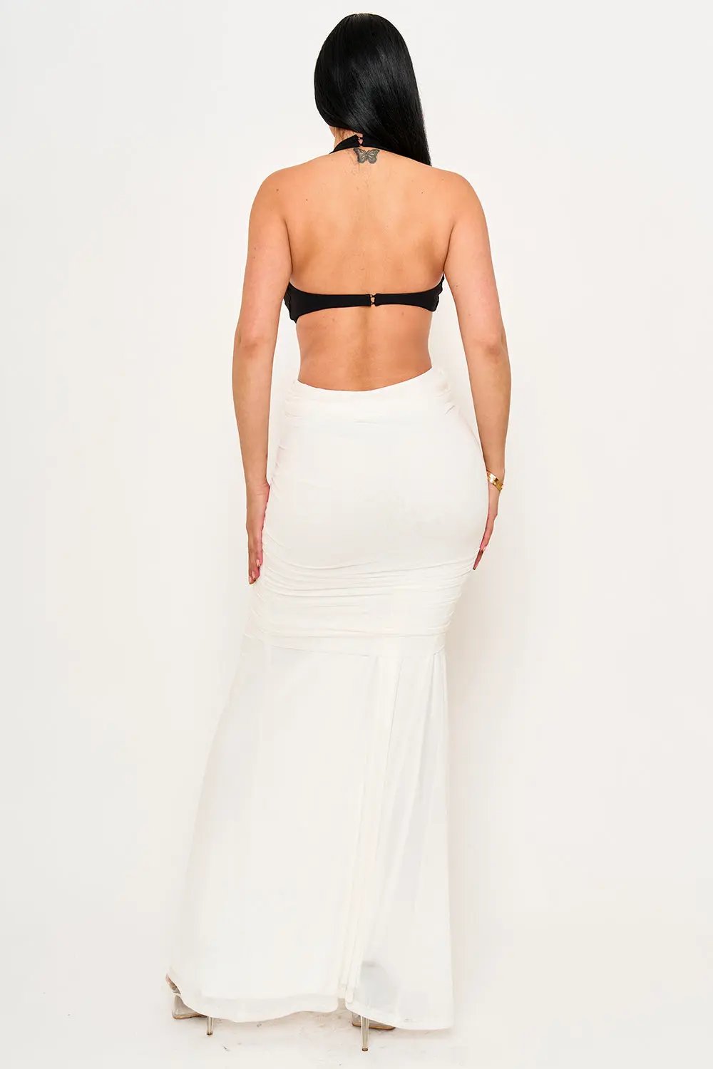 Mermaid Maxi Dress – Plunging V Neck Halter Gown With Open Back Closure BOUTINIE