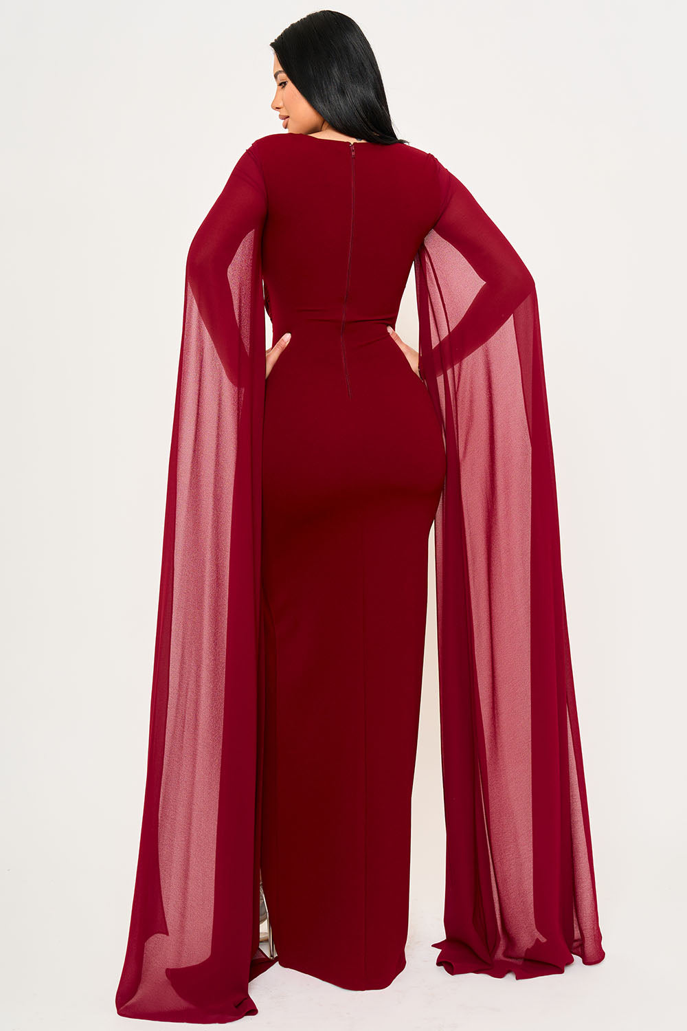 SDM2101HP - MESH LONG CAPE SLEEVE WITH SLIT MAXI DRESS Symphony USA Wholesale