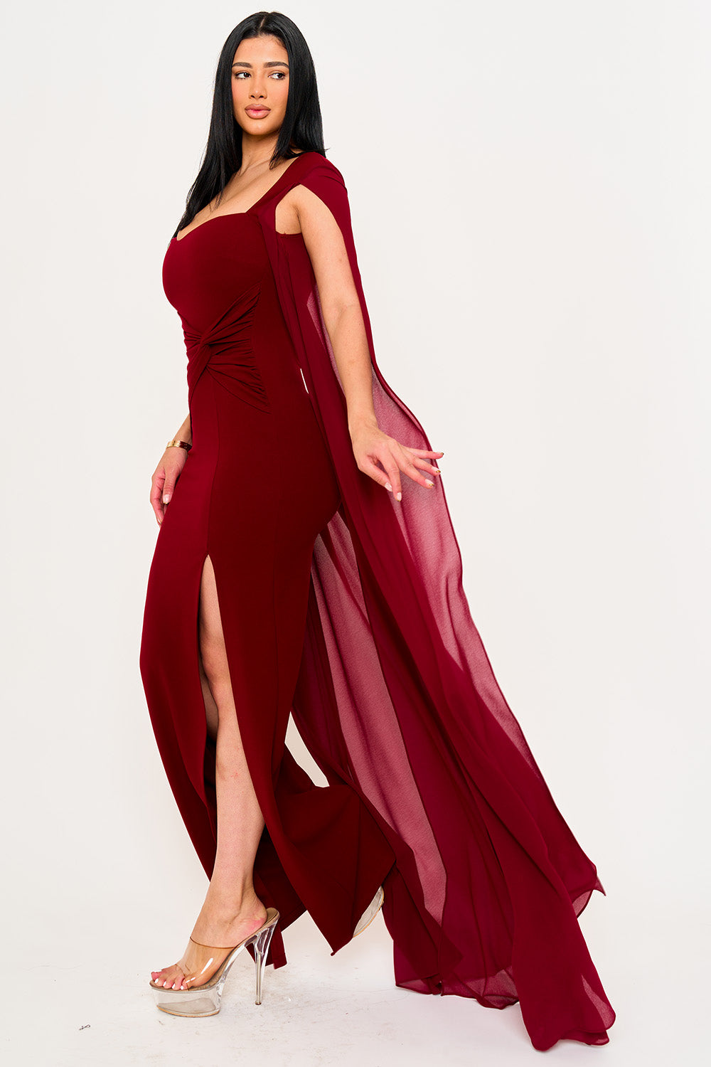 SDM2101HP - MESH LONG CAPE SLEEVE WITH SLIT MAXI DRESS Symphony USA Wholesale