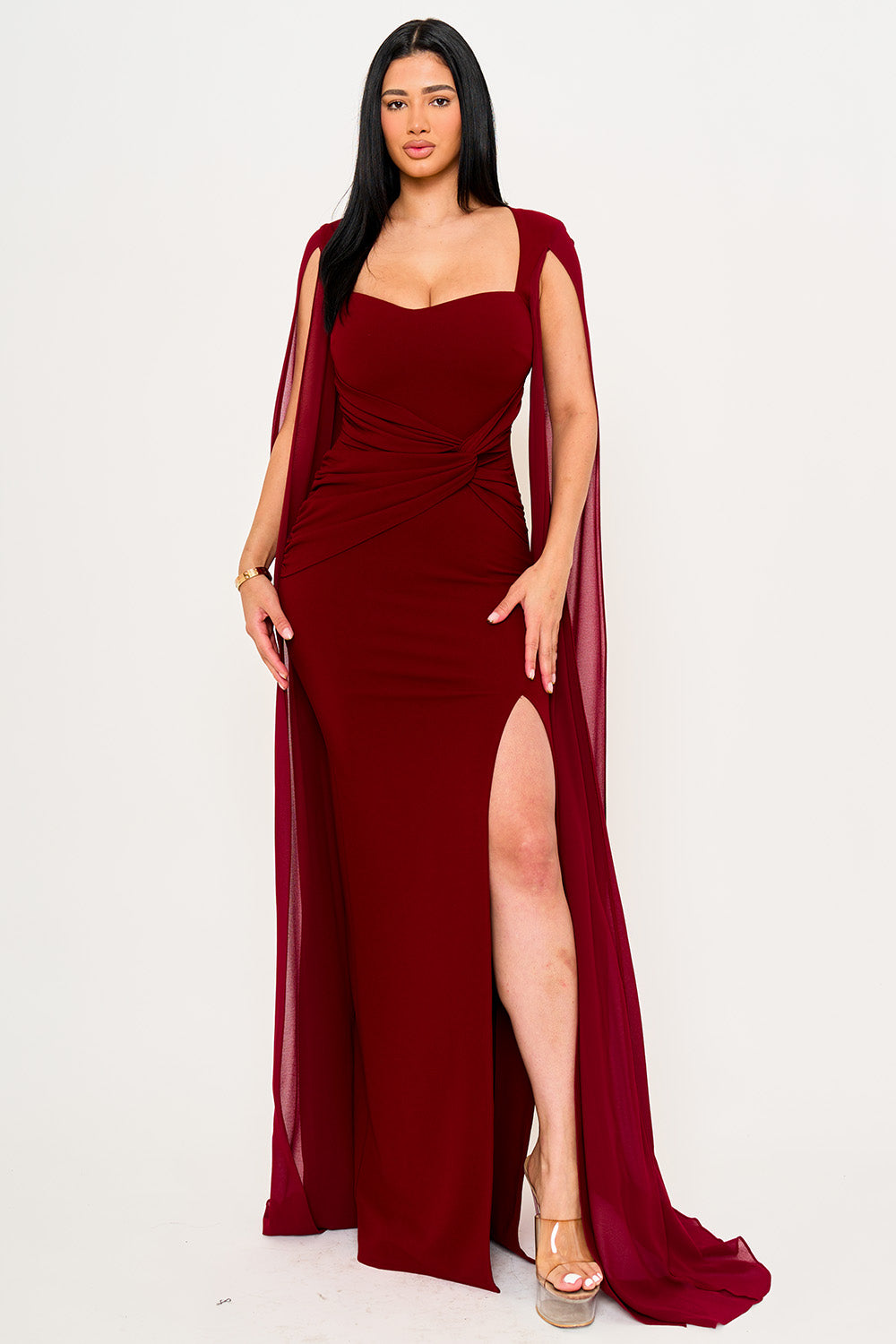 SDM2101HP - MESH LONG CAPE SLEEVE WITH SLIT MAXI DRESS Symphony USA Wholesale