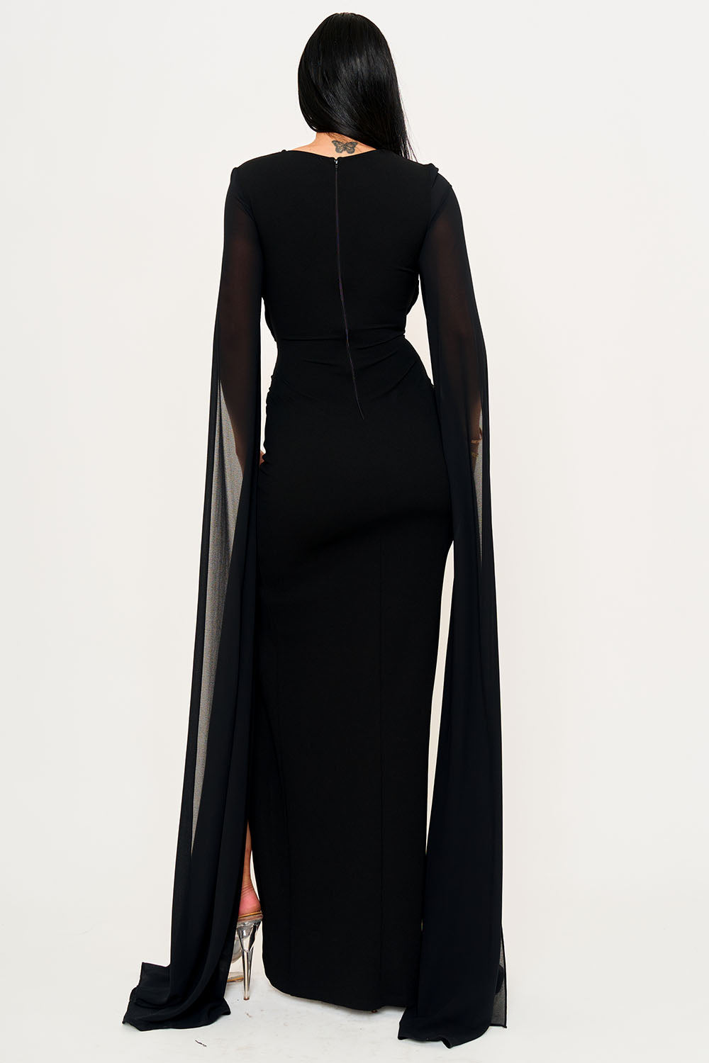 SDM2101HP - MESH LONG CAPE SLEEVE WITH SLIT MAXI DRESS Symphony USA Wholesale