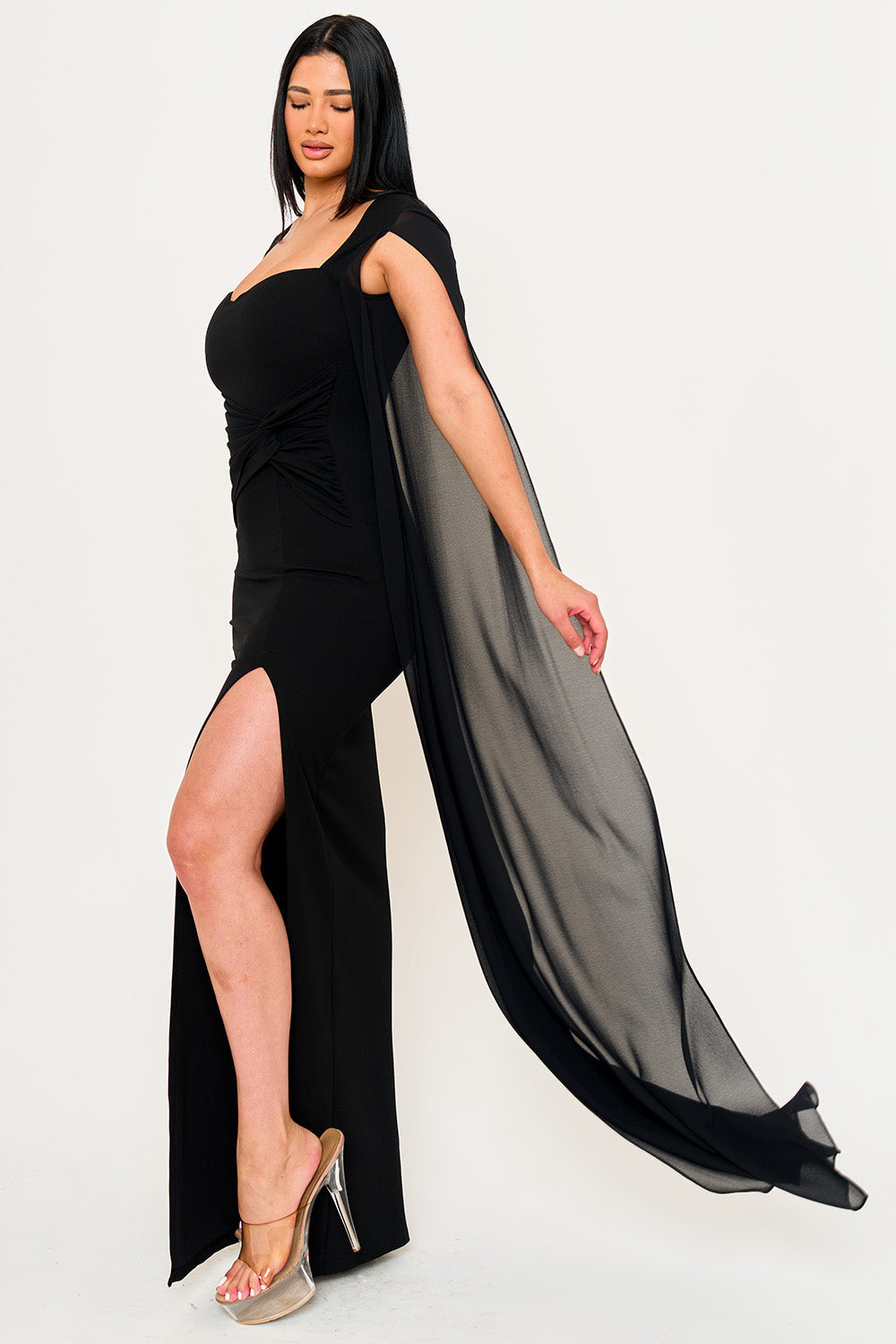 SDM2101HP - MESH LONG CAPE SLEEVE WITH SLIT MAXI DRESS Symphony USA Wholesale