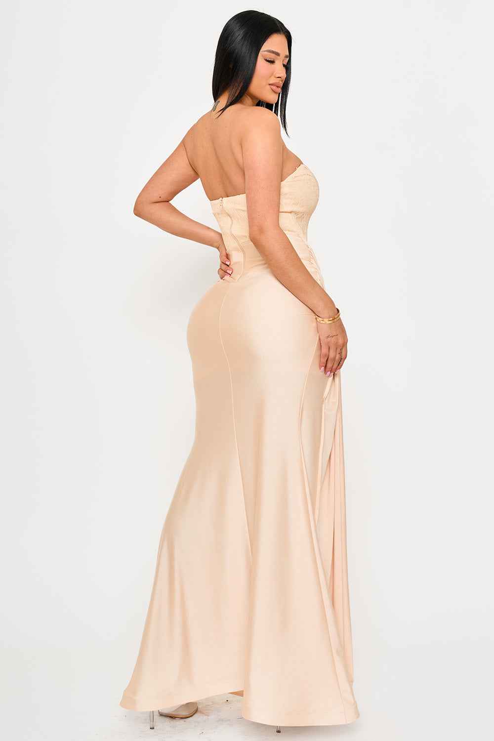 Laced Corset On Satin Maxi Dress