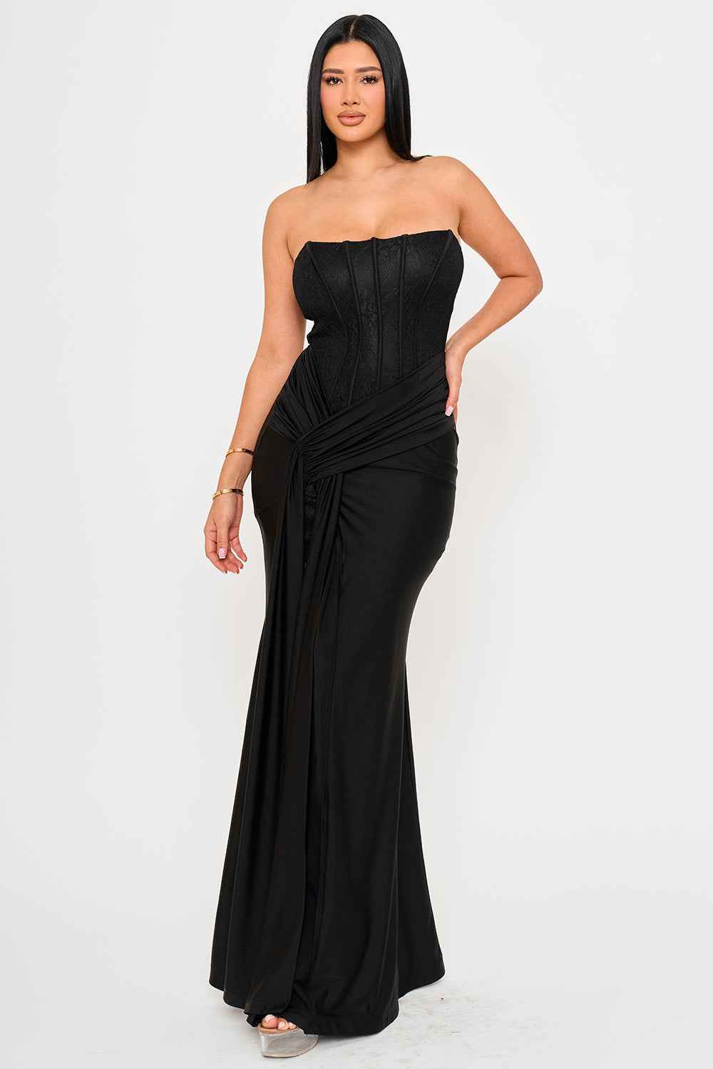 Laced Corset On Satin Maxi Dress