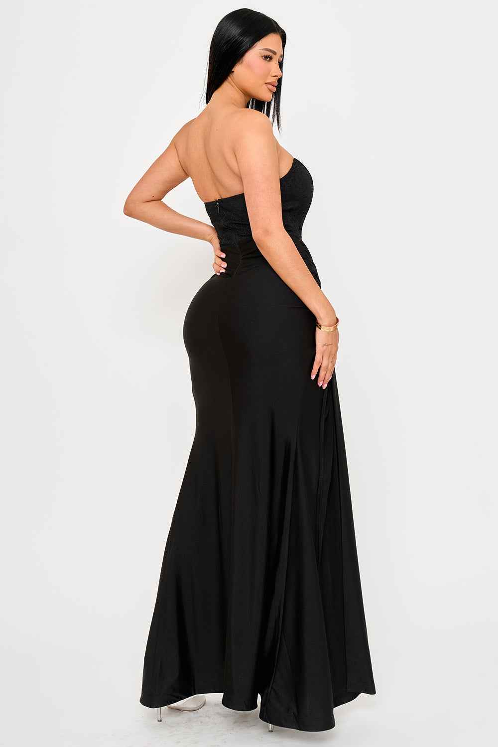 Laced Corset On Satin Maxi Dress