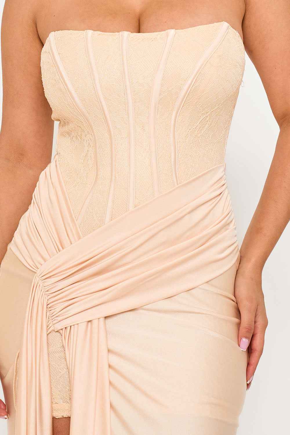 Laced Corset On Satin Maxi Dress