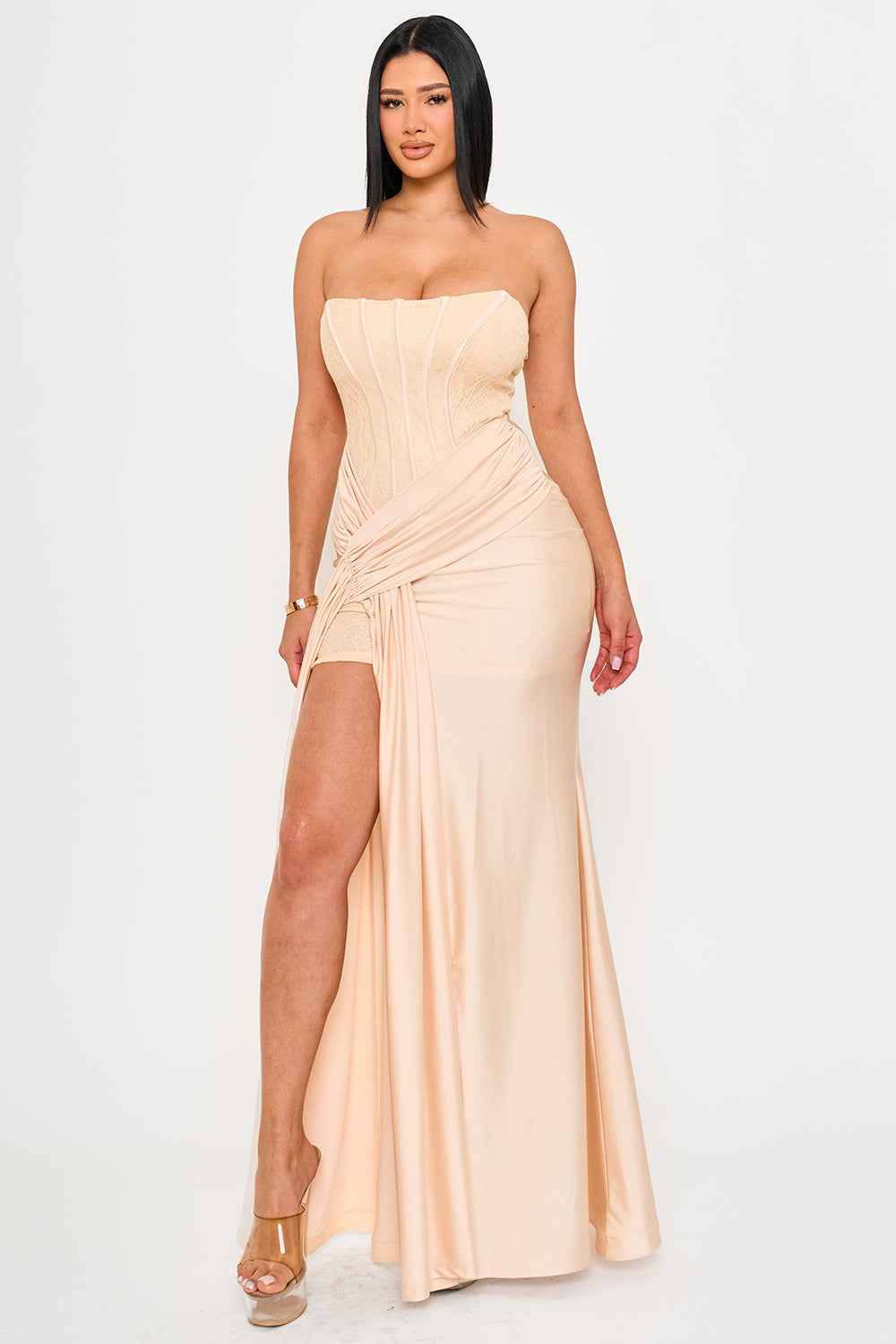 Laced Corset On Satin Maxi Dress