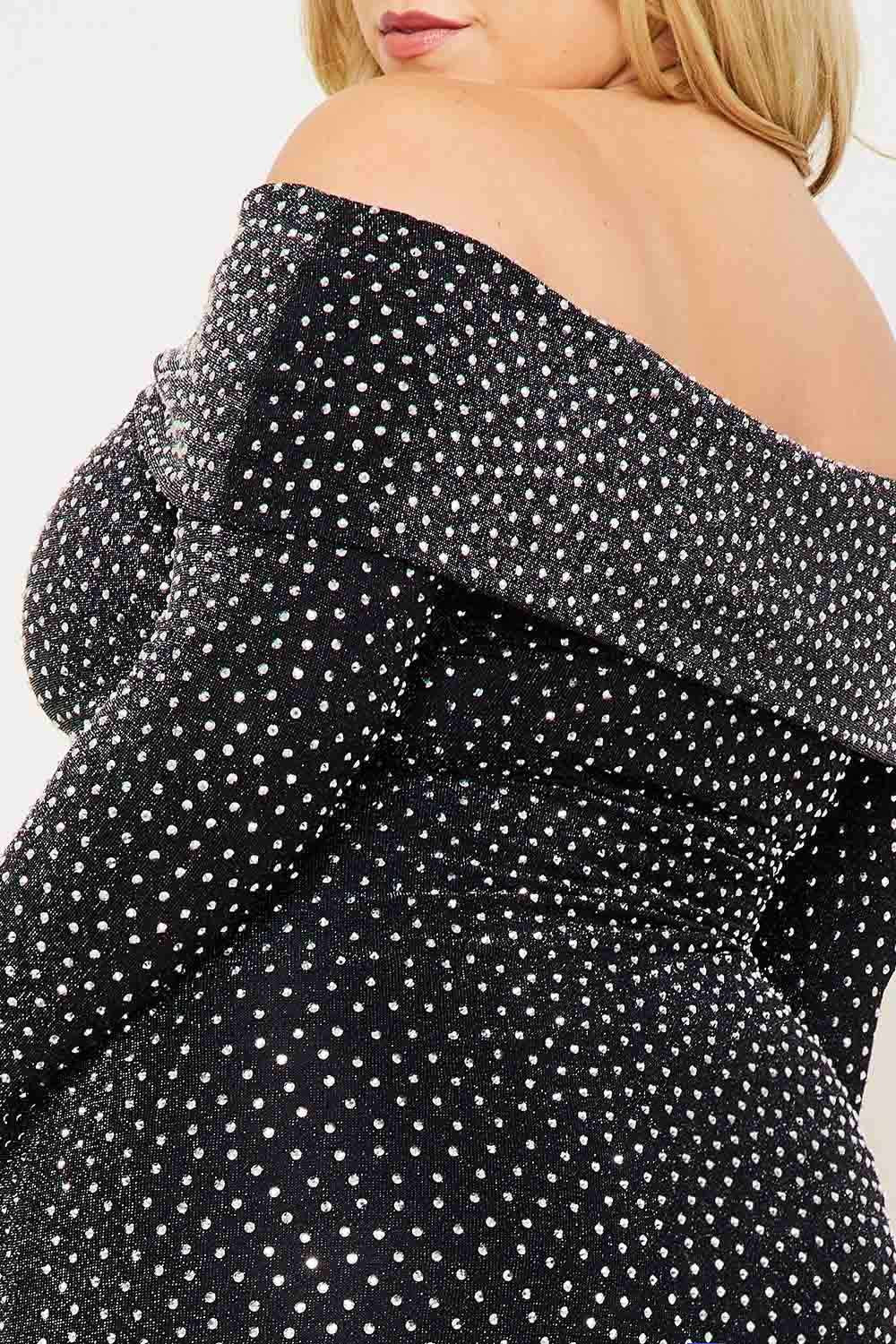 Plus Size Midi Dress | Off Shoulder Rhinestone Slit Style BOUTINIE