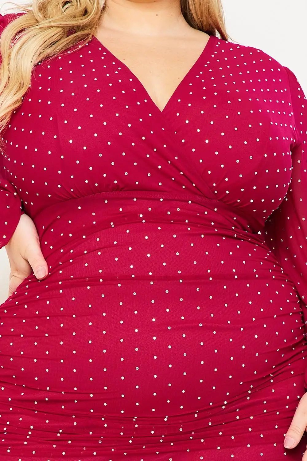 Plus Size Mini Dress - Rhinestone Mesh Overlay With Long Sleeve BOUTINIE