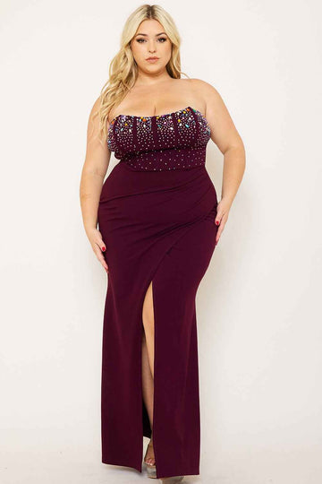 [open Packs] Multi Size Rhinestone Bustier Plus Size Maxi Dress