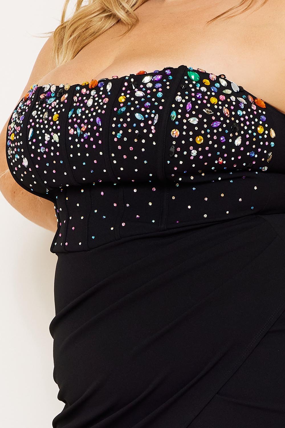 Plus Size Maxi Dress Rhinestone Bustier With Zipper Back Detail BOUTINIE