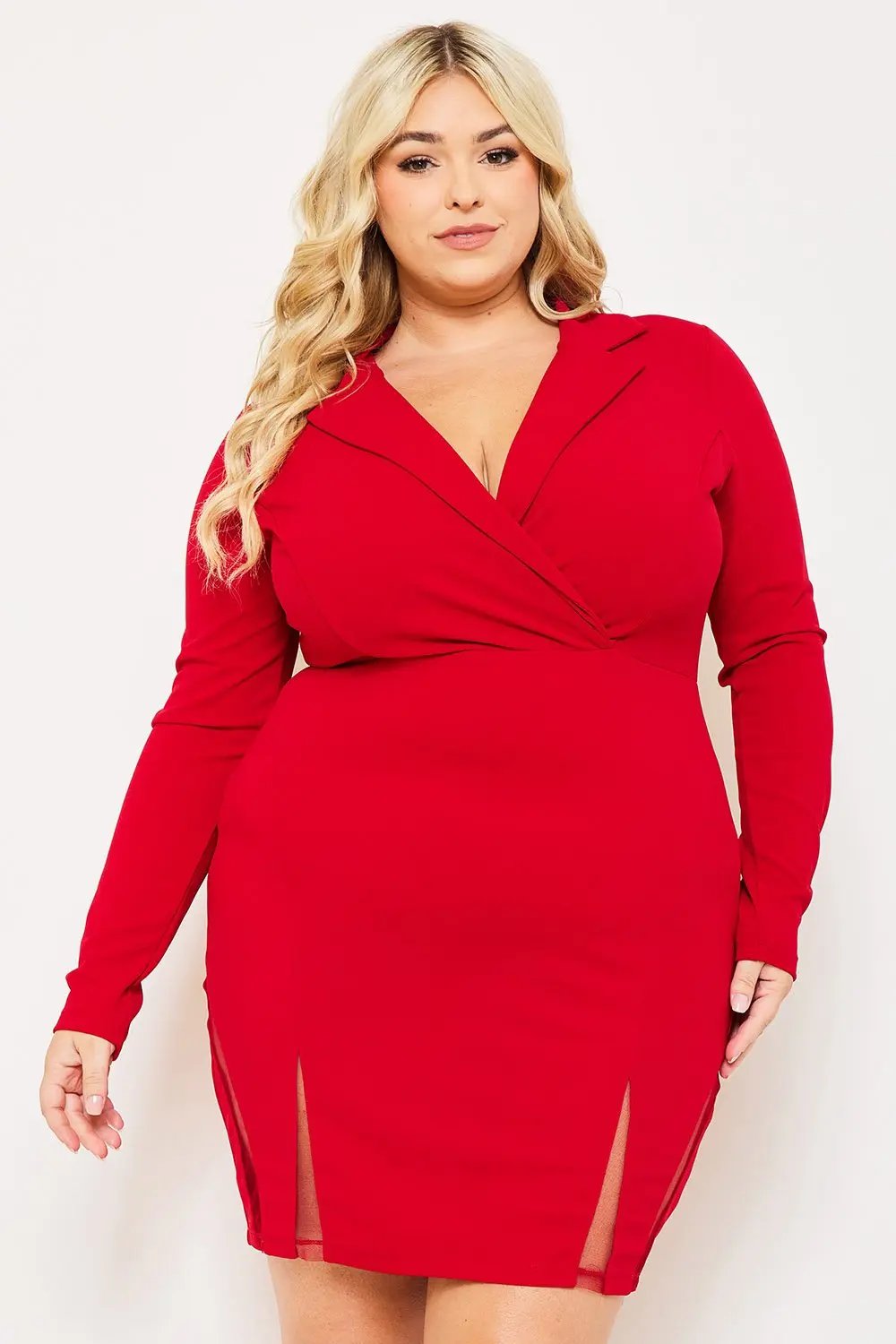 Plus Size Mini Dress - Long Sleeve Mesh Hem Party Dress BOUTINIE