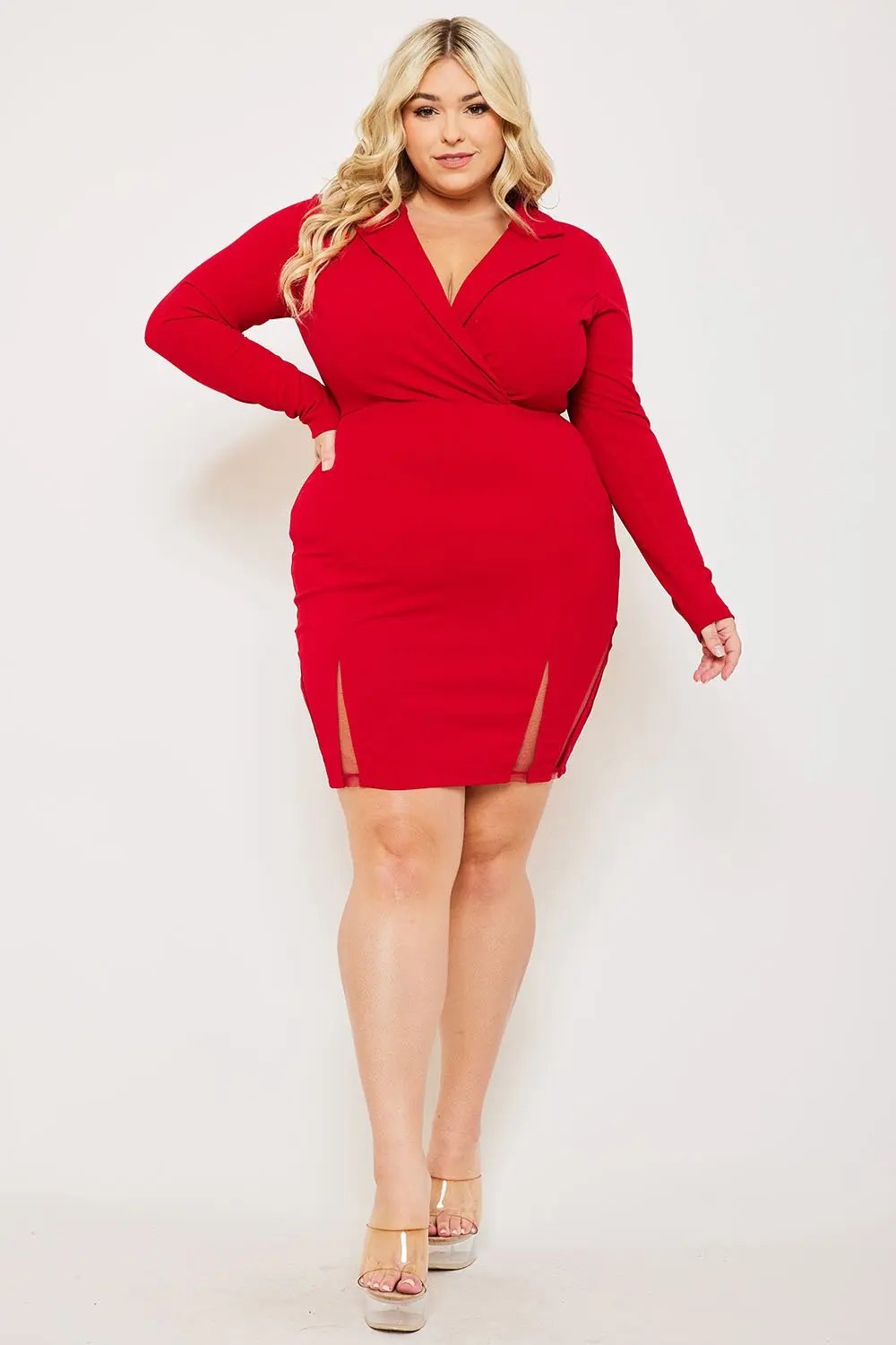 Plus Size Mini Dress - Long Sleeve Mesh Hem Party Dress BOUTINIE