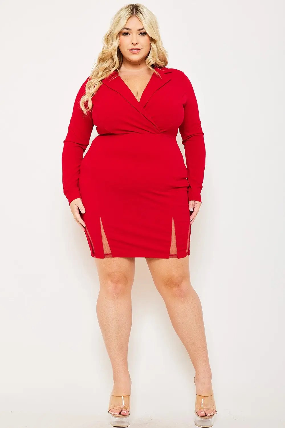 Plus Size Mini Dress - Long Sleeve Mesh Hem Party Dress BOUTINIE