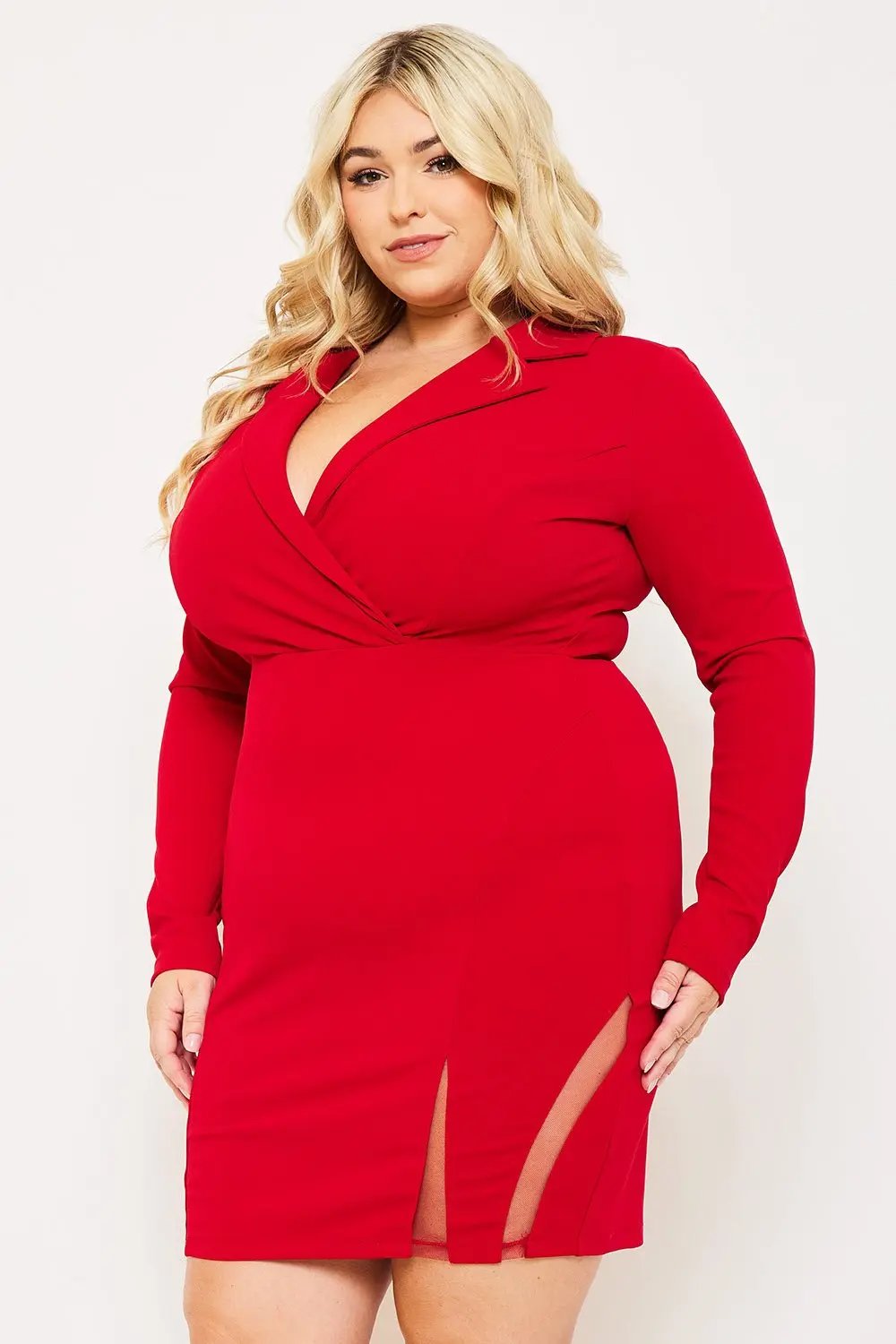 Plus Size Mini Dress - Long Sleeve Mesh Hem Party Dress BOUTINIE