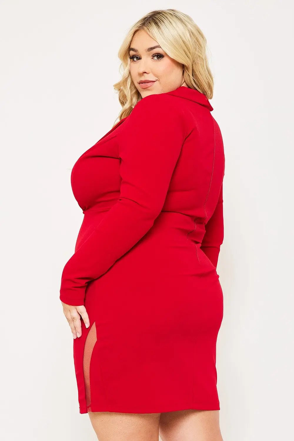 Plus Size Mini Dress - Long Sleeve Mesh Hem Party Dress BOUTINIE