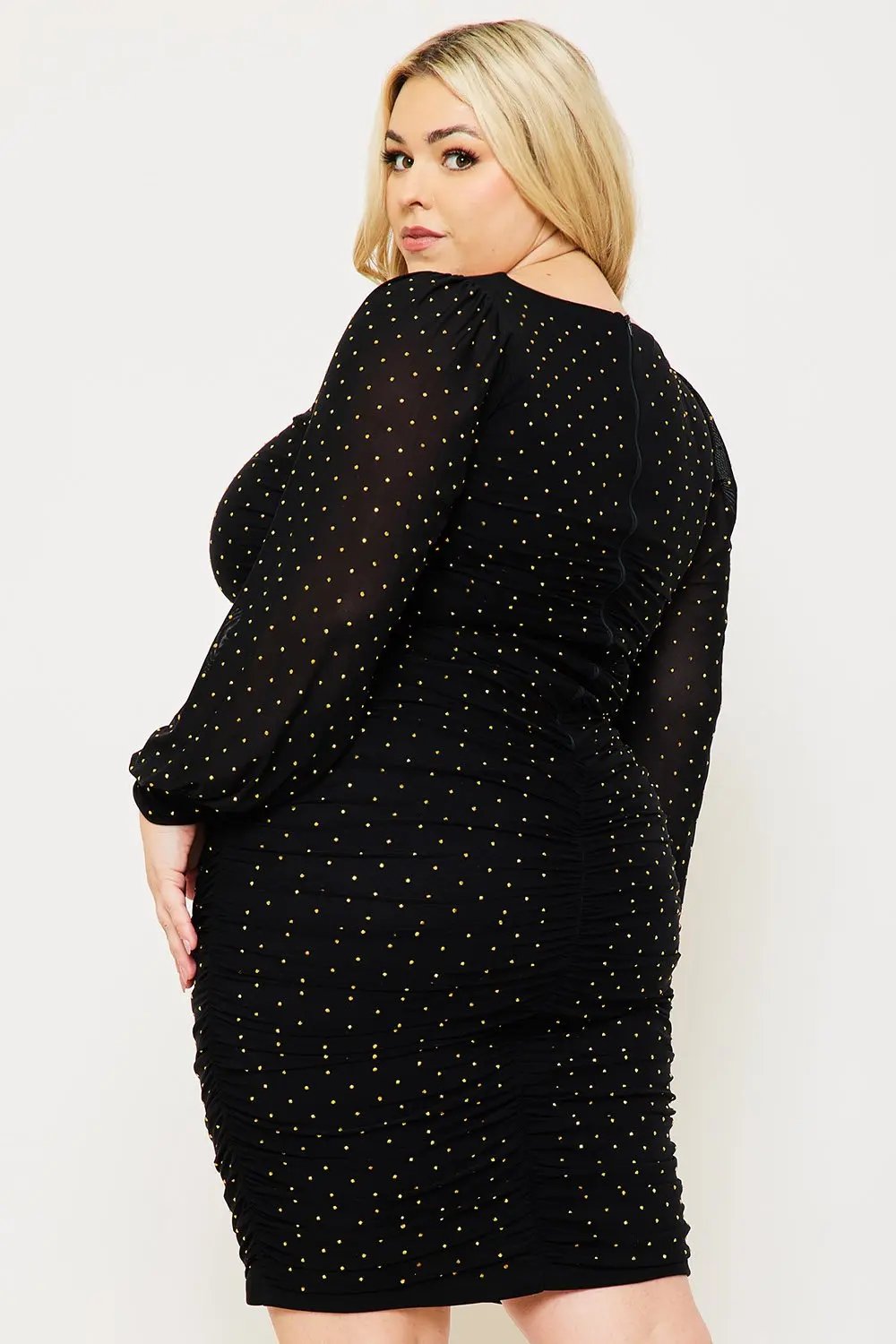 Plus Size Maxi Dress - Rhinestone Square Neck Balloon Sleeve Elegant Fit BOUTINIE