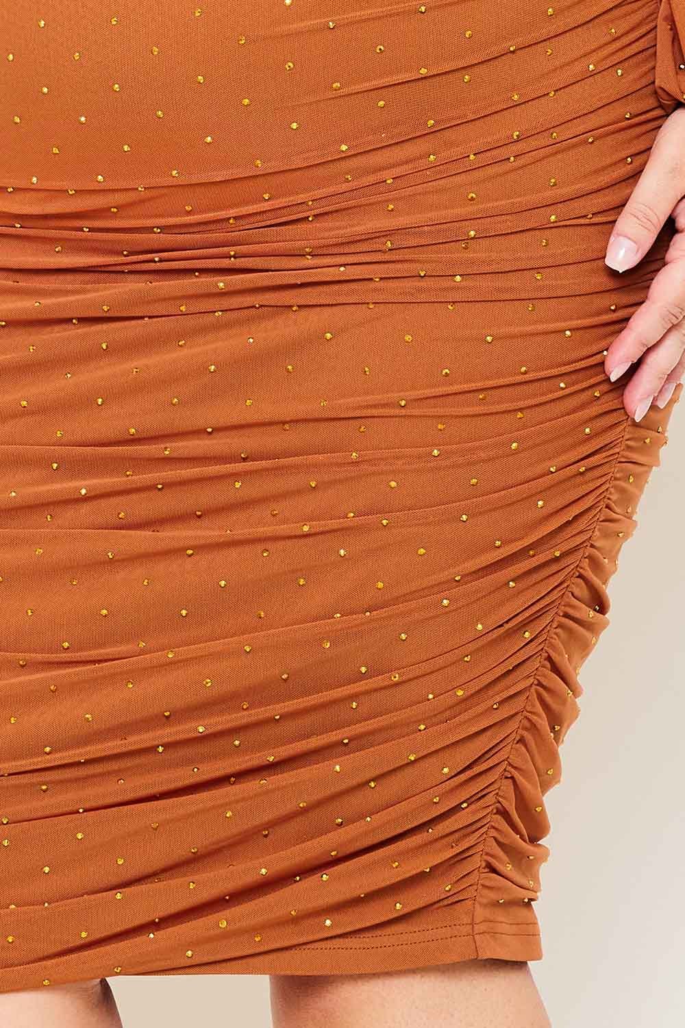 Plus Size Maxi Dress - Rhinestone Square Neck Balloon Sleeve Elegant Fit BOUTINIE