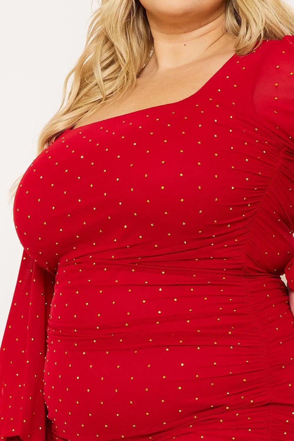 Plus Size Maxi Dress - Rhinestone Square Neck Balloon Sleeve Elegant Fit BOUTINIE