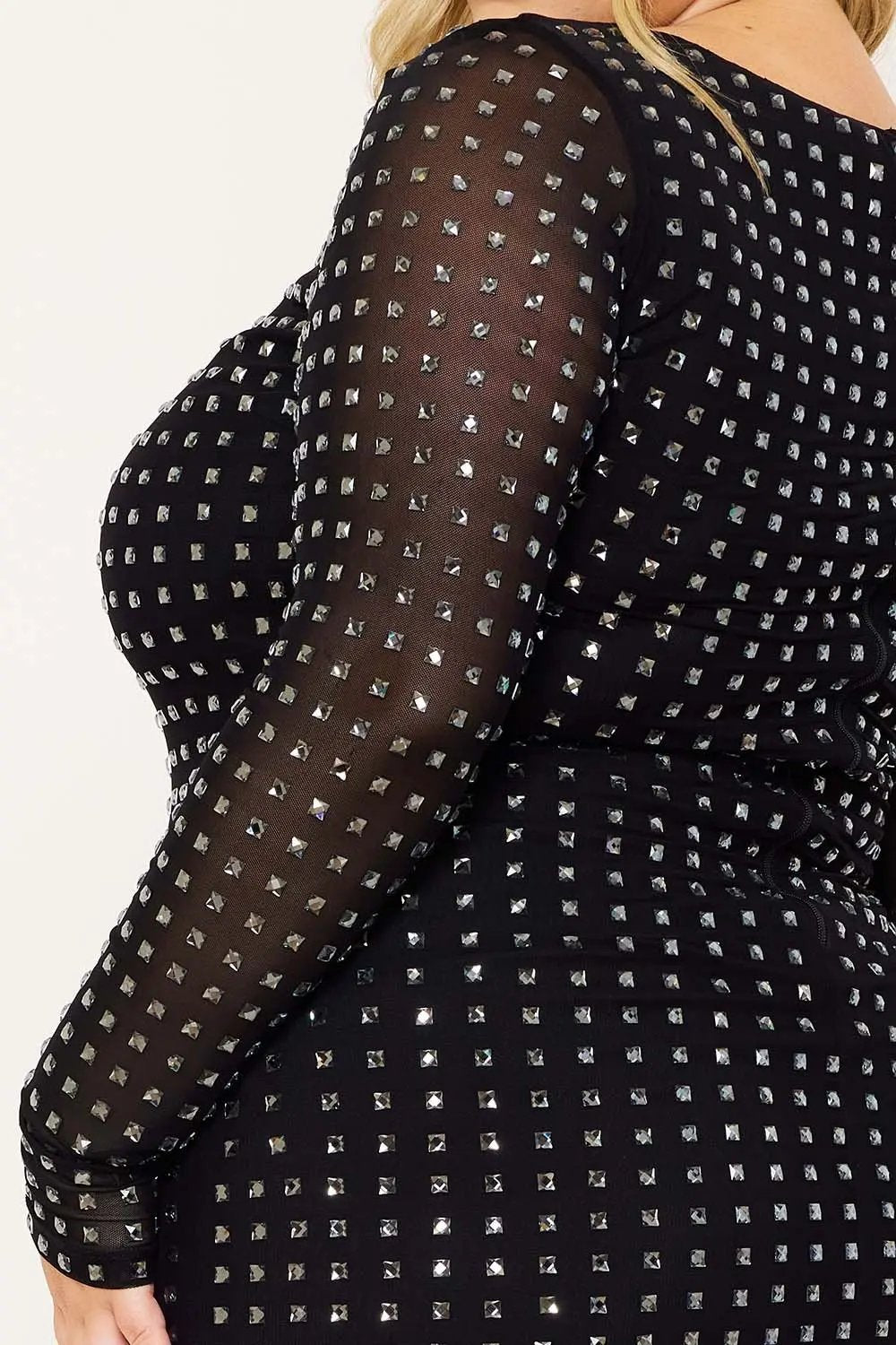 Plus Size Mini Dress - Square Neck Rhinestone Party Dress BOUTINIE