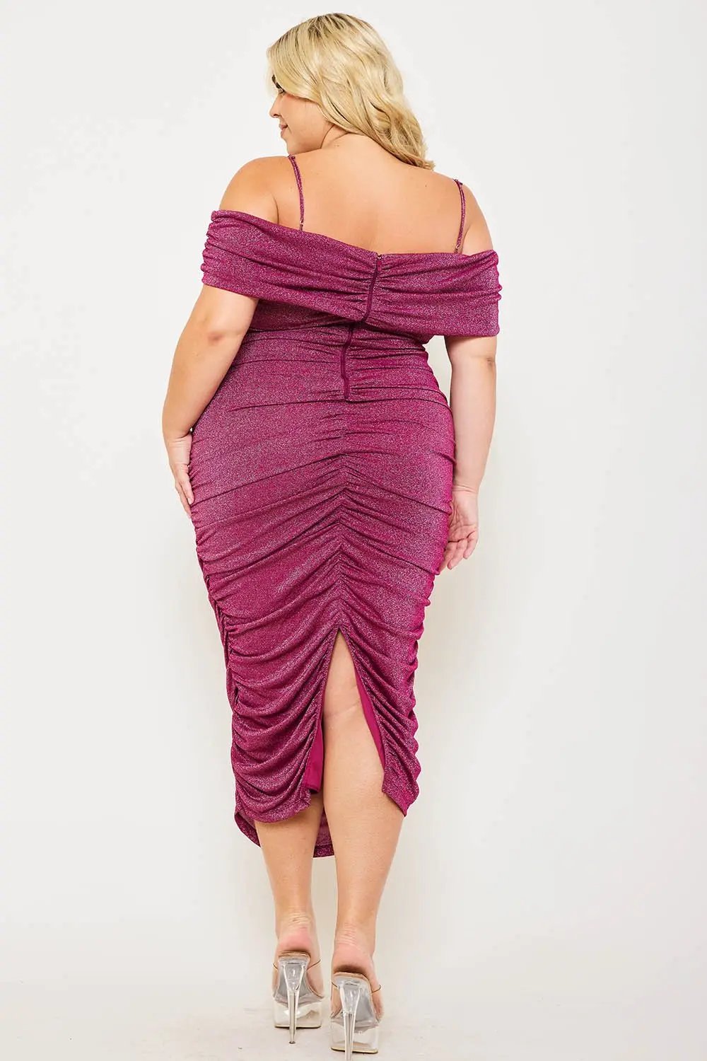 Plus Size Midi Dress – Glitter Open Shoulder With Adjustable Strap BOUTINIE