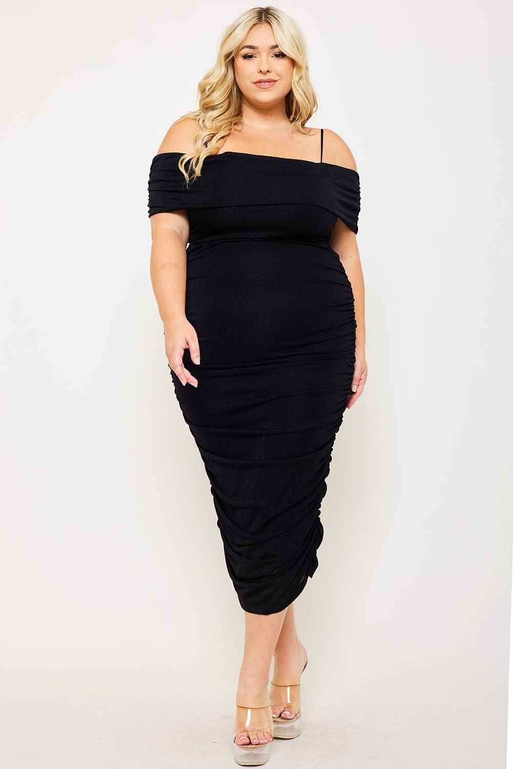 Glitter Open Shoulder Plus Size Midi Dress