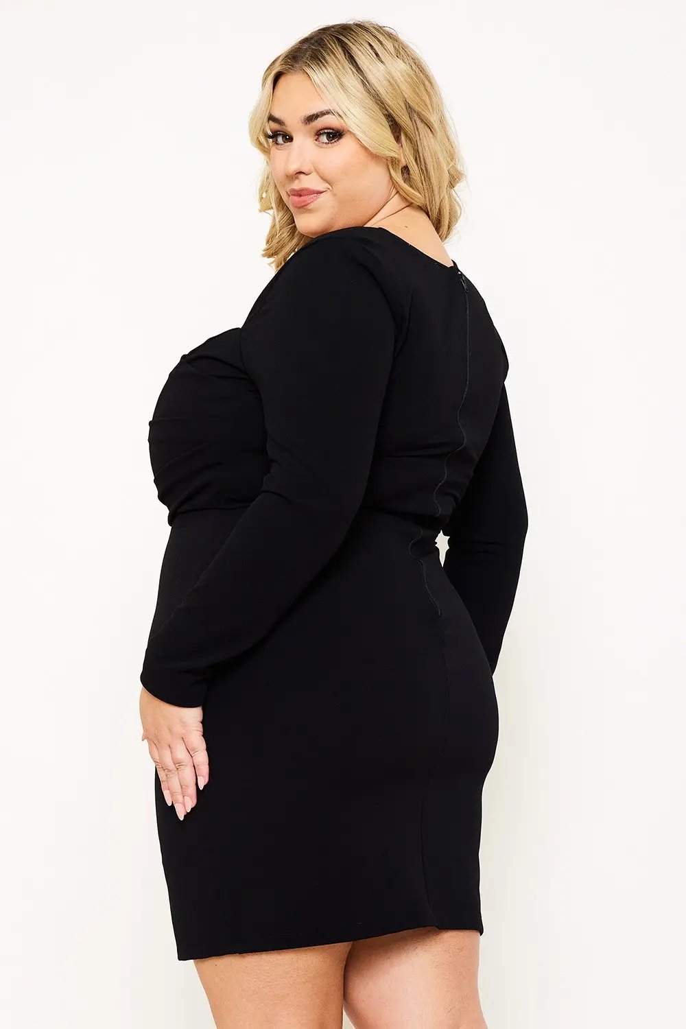 Plus Size Mini Dress - Square Neck, Wired Waist, Pleated Front Detail BOUTINIE