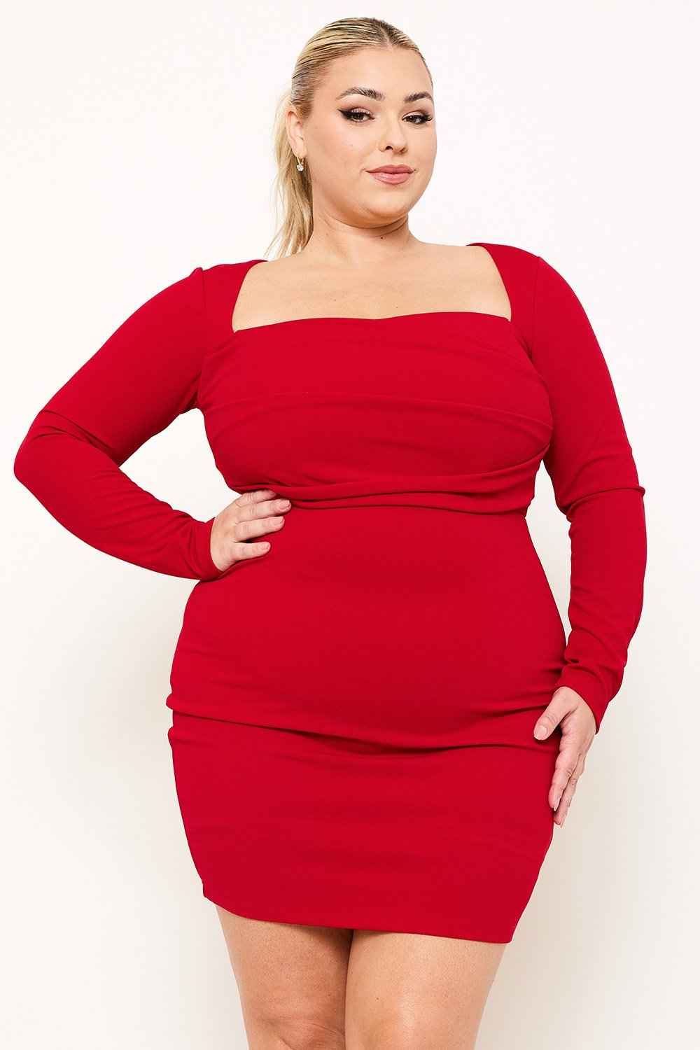 Square Neck Wired Waist Plus Size Mini Dress