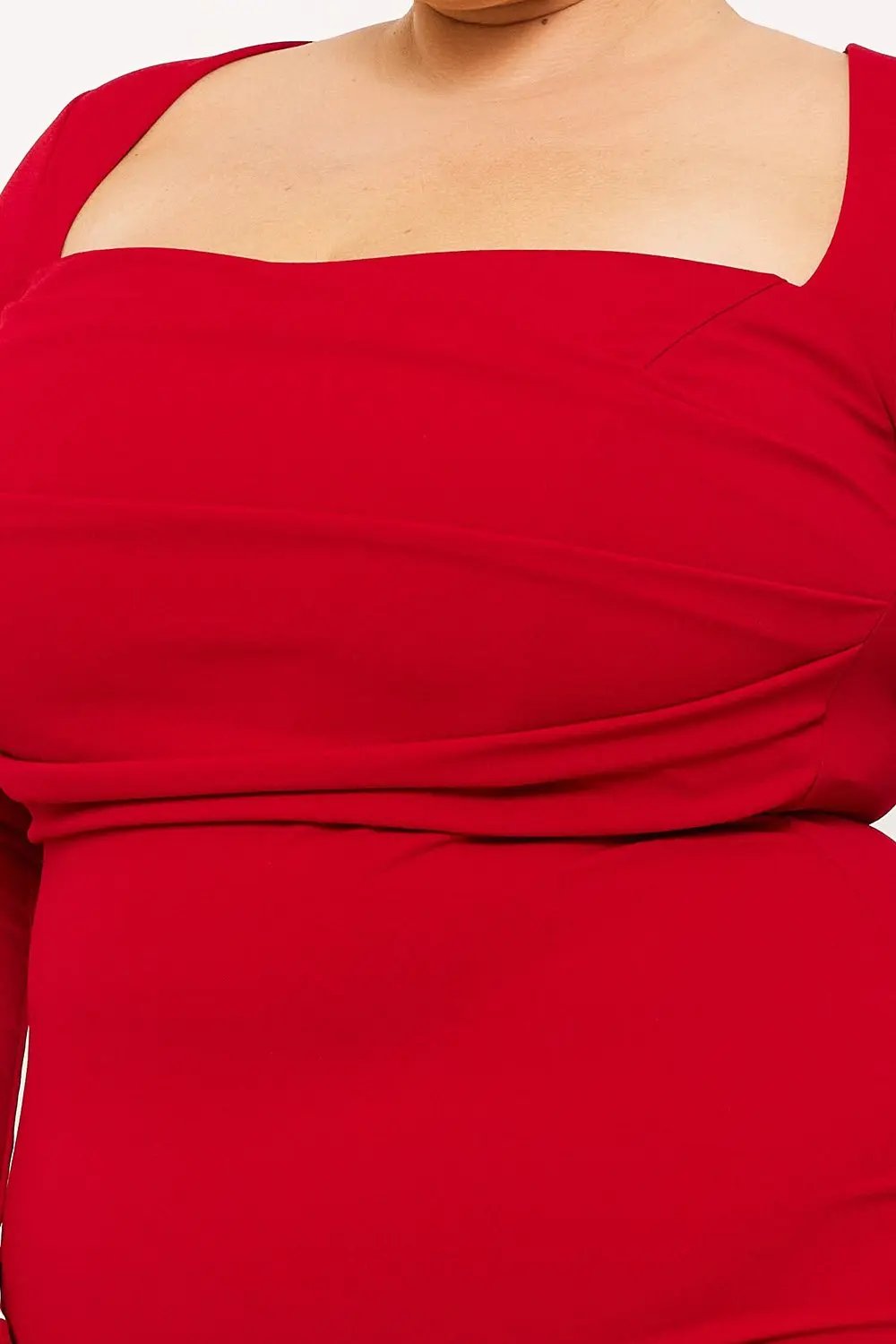 Plus Size Mini Dress - Square Neck, Wired Waist, Pleated Front Detail BOUTINIE