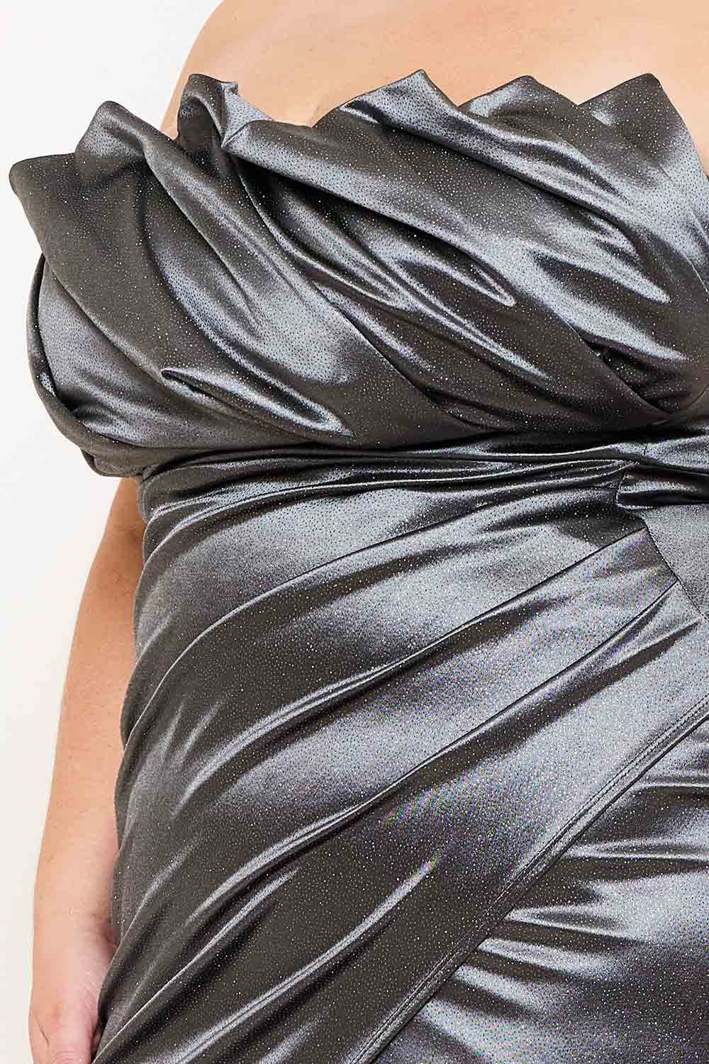 Plus Size Maxi Dress - Glittered Satin Pleated Wrap Front BOUTINIE