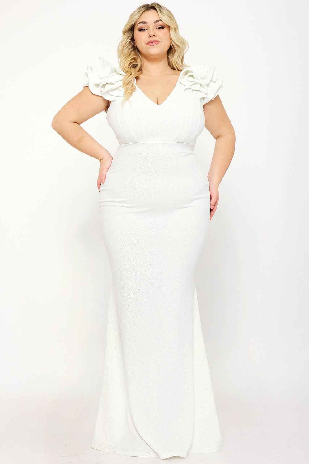 Glittered Ruffle Sleeve Plus Size Maxi Dress