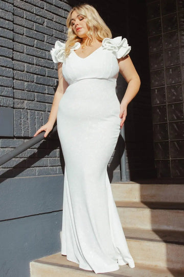 Plus Size Maxi Dress - Glittered Ruffle Sleeve Mermaid Hem Gown BOUTINIE