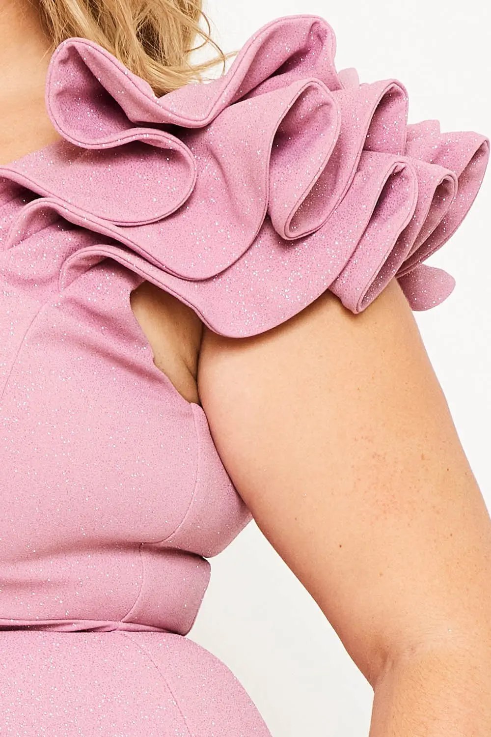 Plus Size Maxi Dress - Glittered Ruffle Sleeve Mermaid Hem Gown BOUTINIE