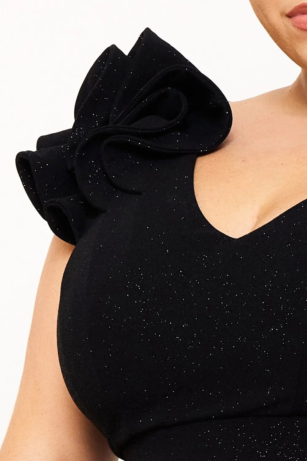 Plus Size Maxi Dress - Glittered Ruffle Sleeve Mermaid Hem Gown BOUTINIE