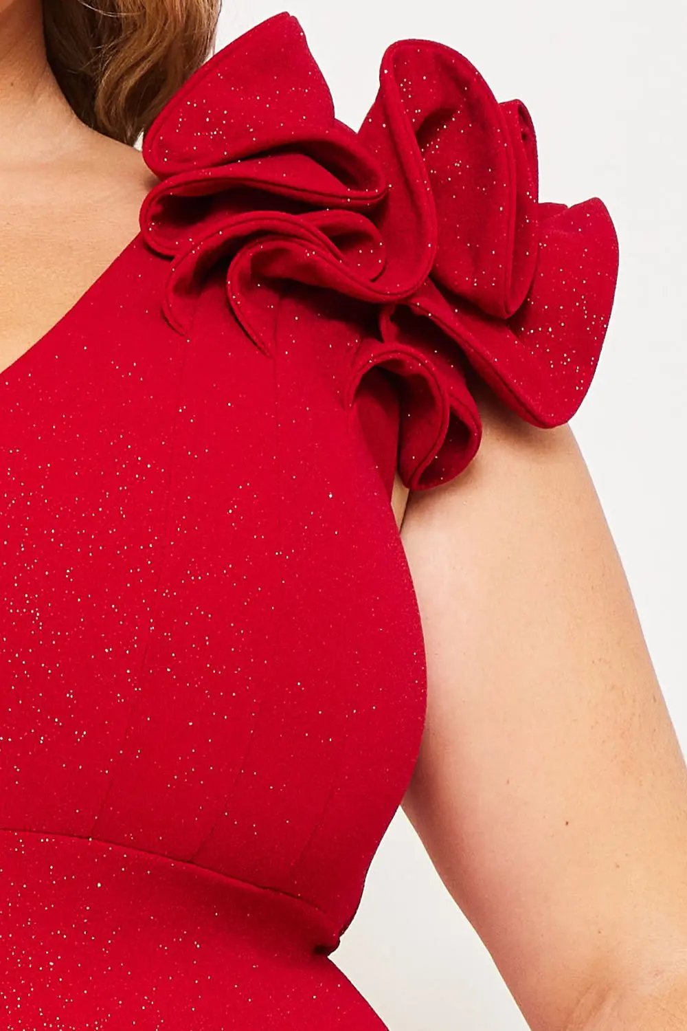 Plus Size Maxi Dress - Glittered Ruffle Sleeve Mermaid Hem Gown BOUTINIE