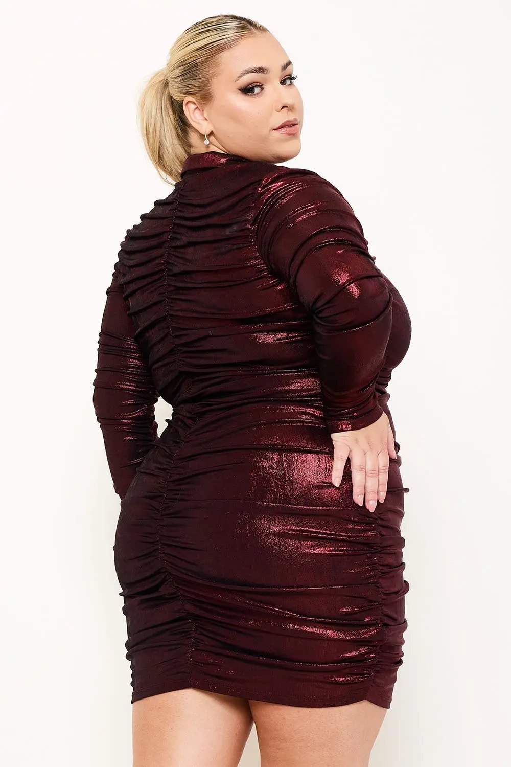 Plus Size Mini Dress – Pleated Foil Shirt With Zipper Back Detail BOUTINIE