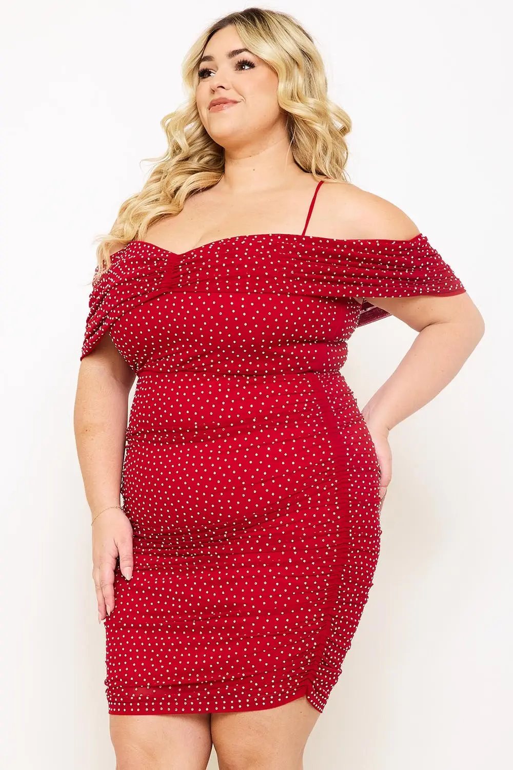 Plus Size Mini Dress - Rhinestone Power Mesh With Adjustable Straps & Zipper Skirt BOUTINIE