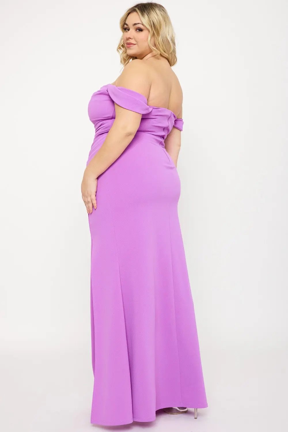 Plus Size Maxi Dress - Off Shoulder Pleated Flared Bottom Gown BOUTINIE