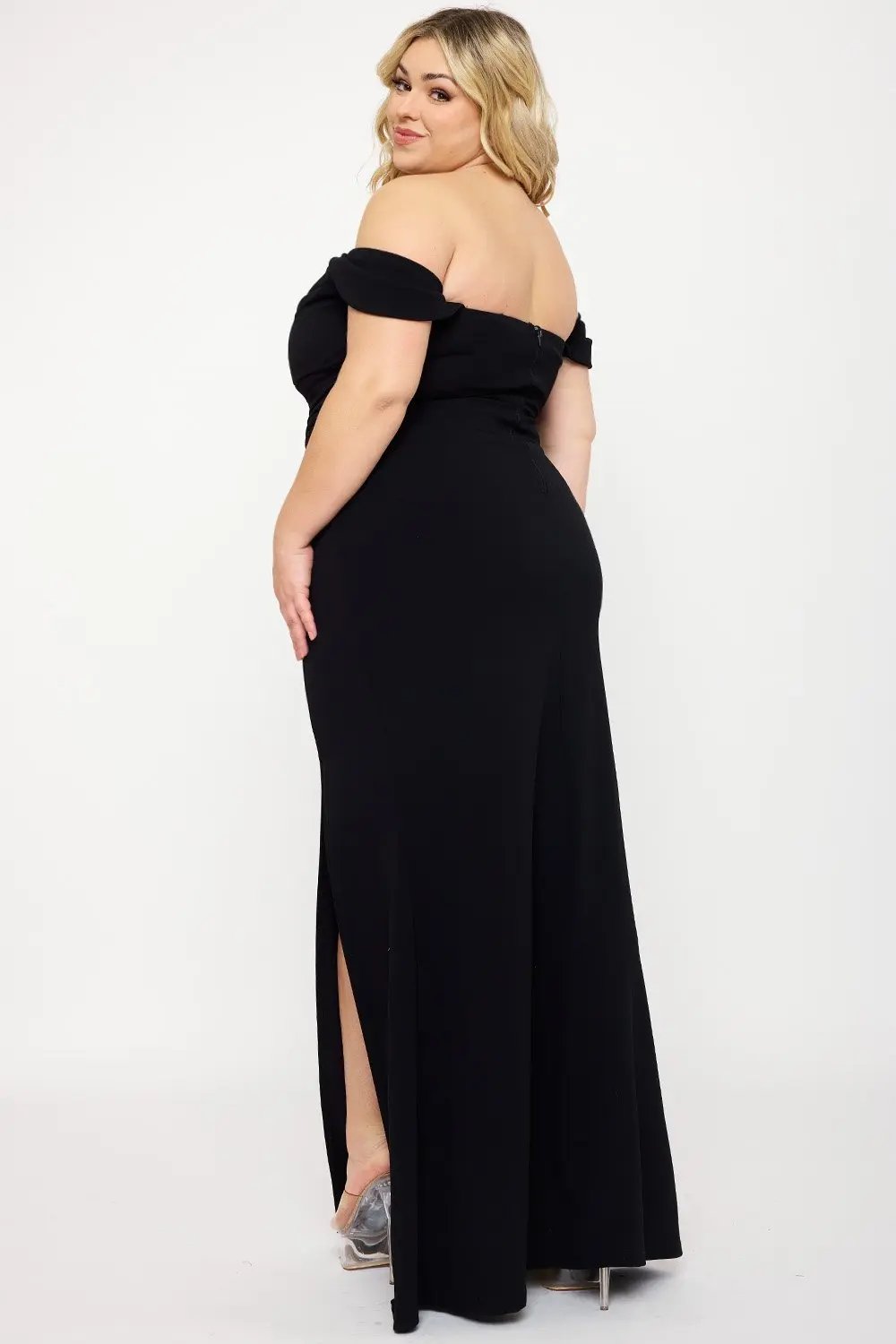 Plus Size Maxi Dress - Off Shoulder Pleated Flared Bottom Gown BOUTINIE