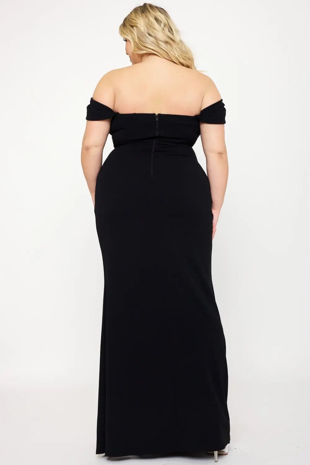Plus Size Maxi Dress - Off Shoulder Pleated Flared Bottom Gown BOUTINIE