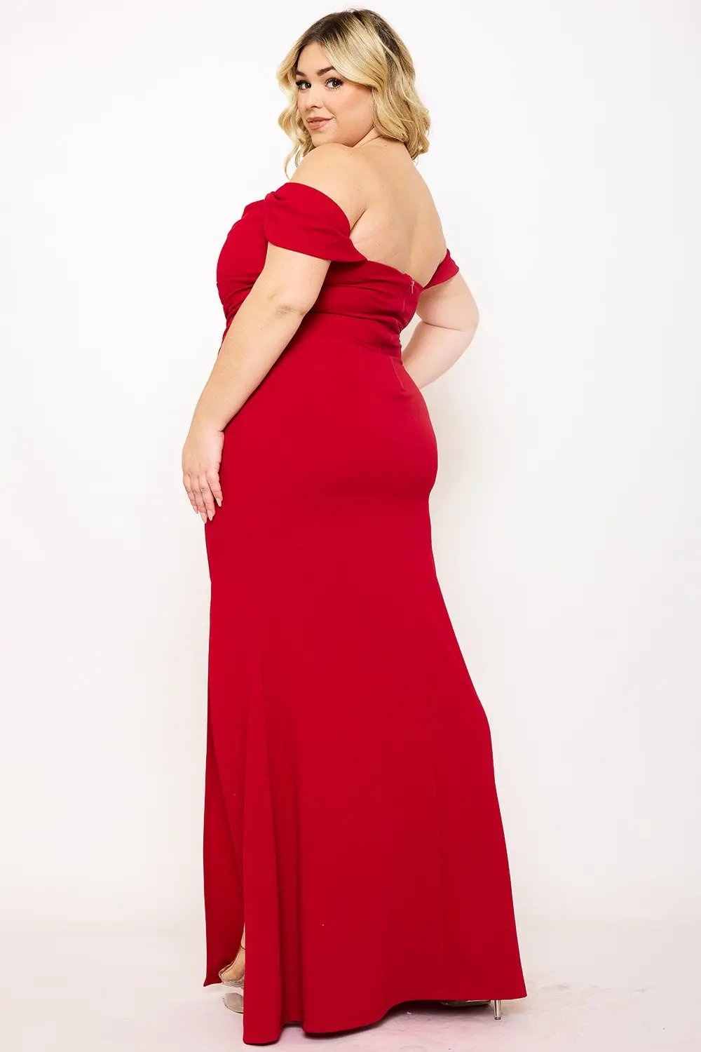 Plus Size Maxi Dress - Off Shoulder Pleated Flared Bottom Gown BOUTINIE
