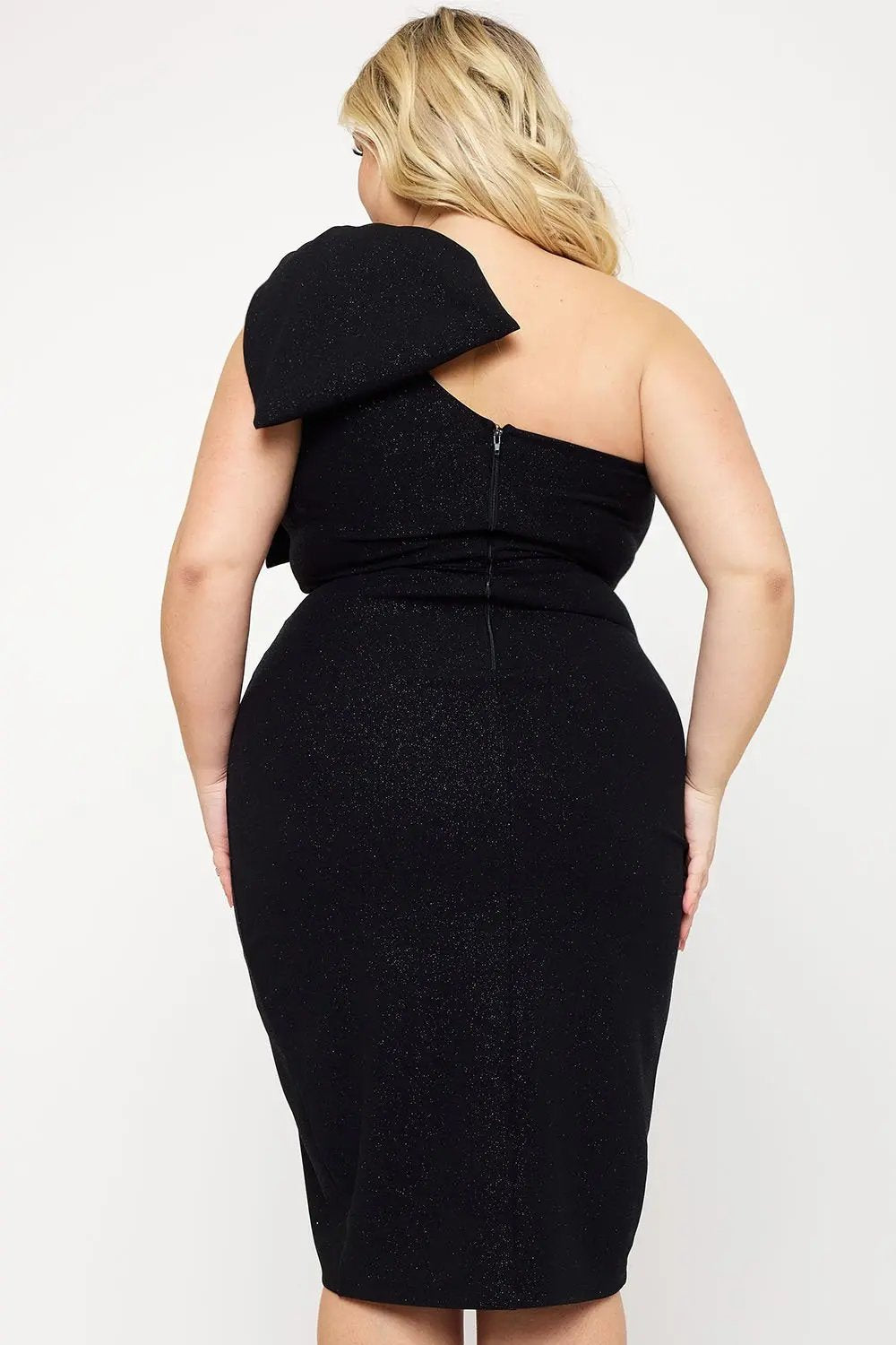 Plus Size Mini Dress – Glitter One Shoulder Ruched Wrap Party Dress BOUTINIE