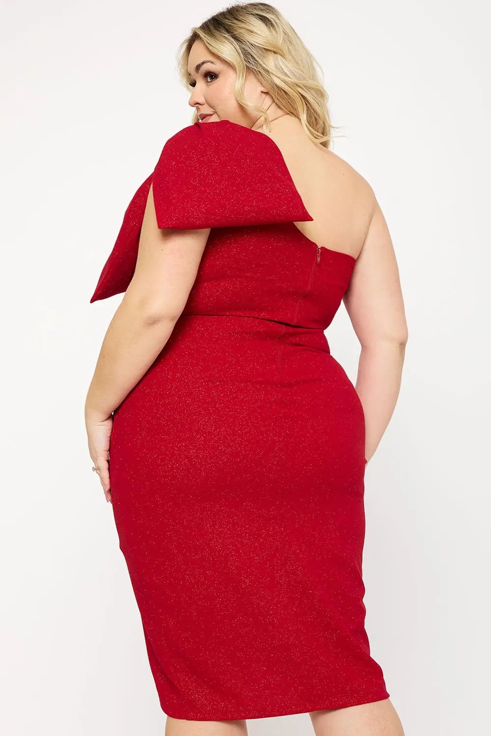 Plus Size Mini Dress – Glitter One Shoulder Ruched Wrap Party Dress BOUTINIE