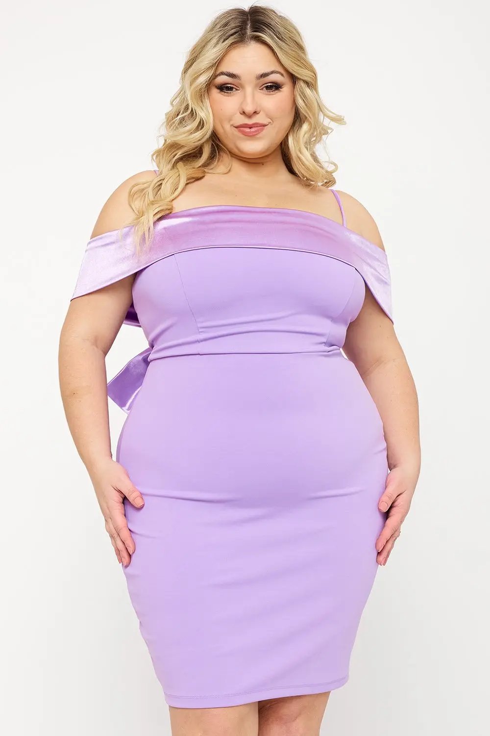 Plus Size Mini Dress – Open Shoulder Contrast Fabric With Adjustable Straps BOUTINIE