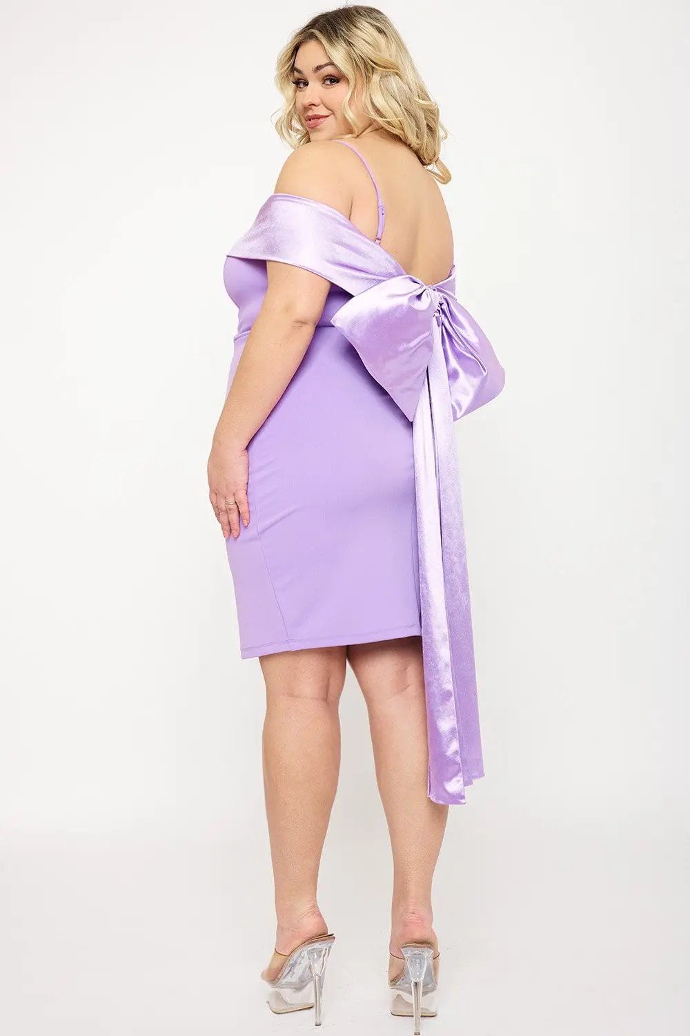 Plus Size Mini Dress – Open Shoulder Contrast Fabric With Adjustable Straps BOUTINIE