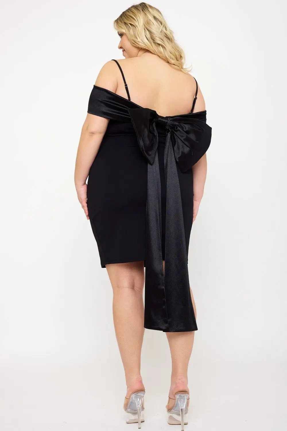 Plus Size Mini Dress – Open Shoulder Contrast Fabric With Adjustable Straps BOUTINIE