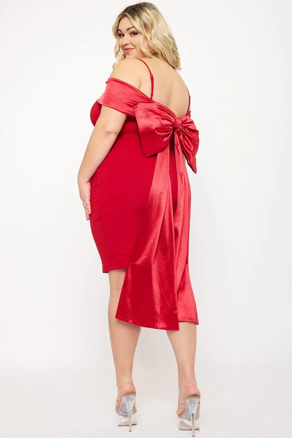 Plus Size Mini Dress – Open Shoulder Contrast Fabric With Adjustable Straps BOUTINIE